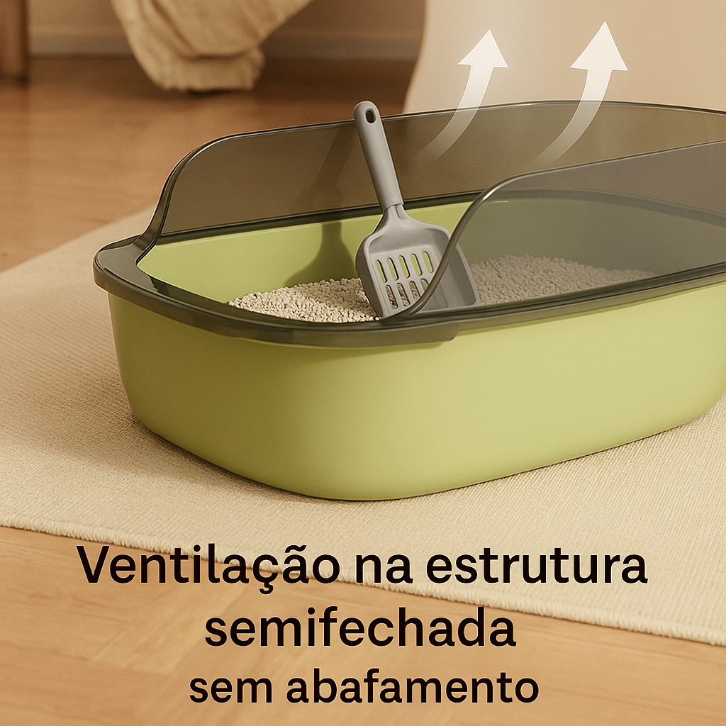 Caixa de Areia para Gatos – Semi-fechada, com Laterais Altas, Antivazamento e Pá Coletora