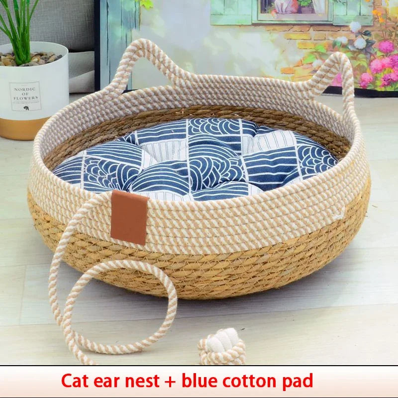 Cama de Verão para Gatos – Rattan Resistente e Estofado Removível