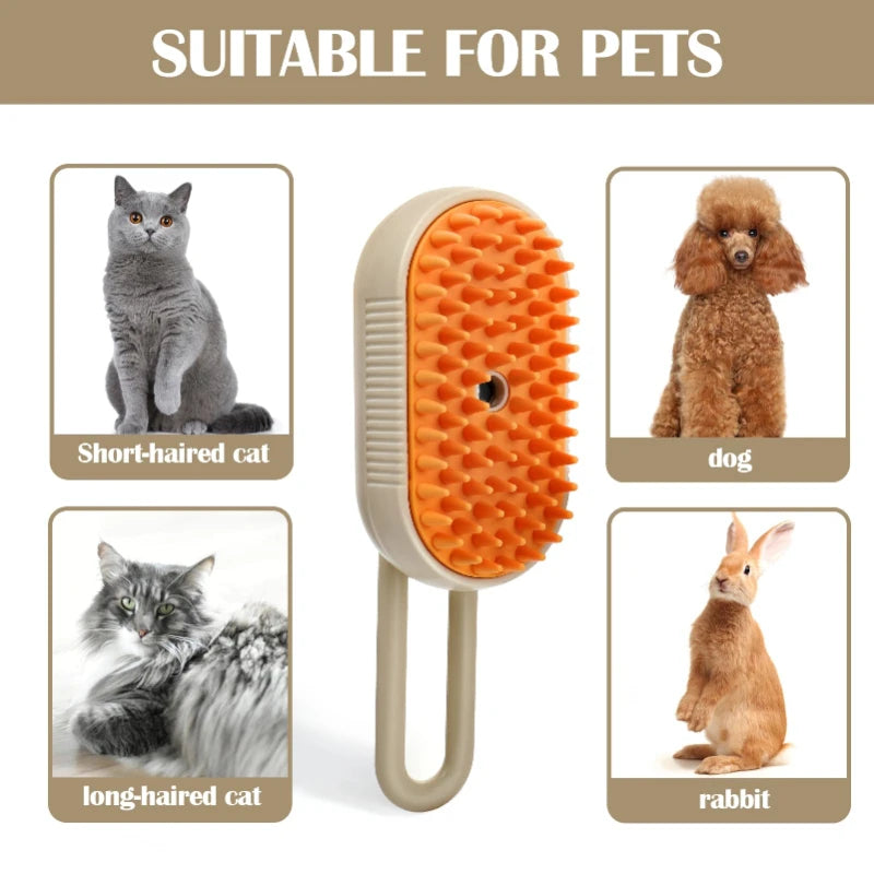 Escova a Vapor 3 em 1 para Gatos – Limpeza, Massagem e Remoção de Pelos