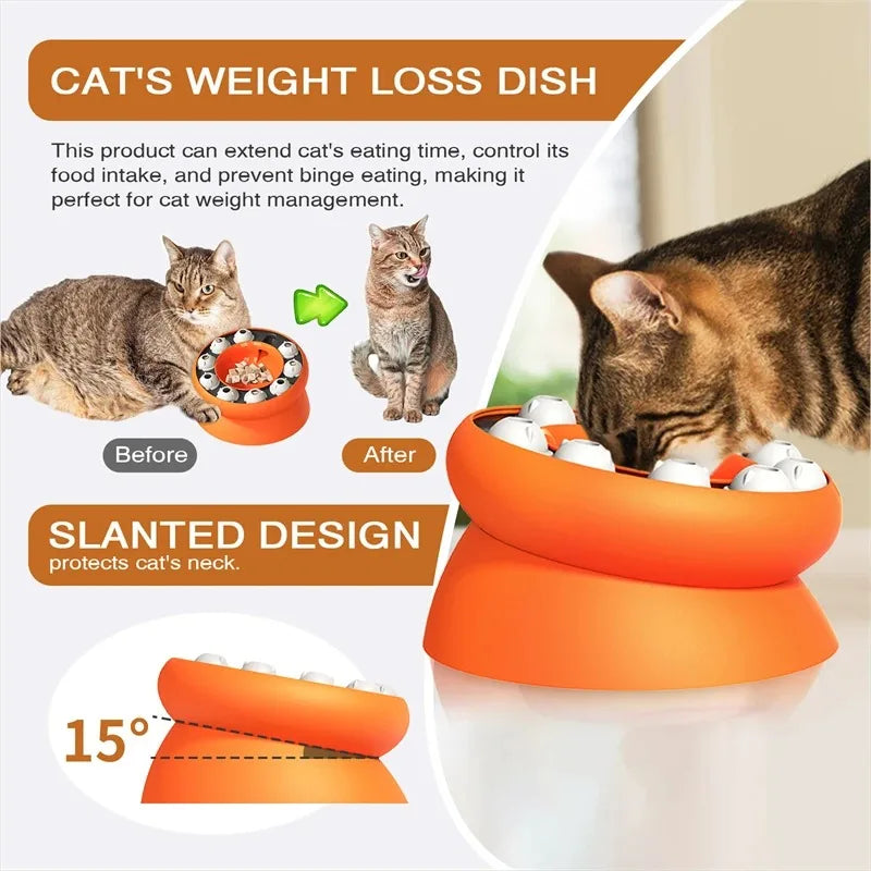 Brinquedo Interativo e Comedouro Lento para Gatos – Design Inclinado e Antiansiedade