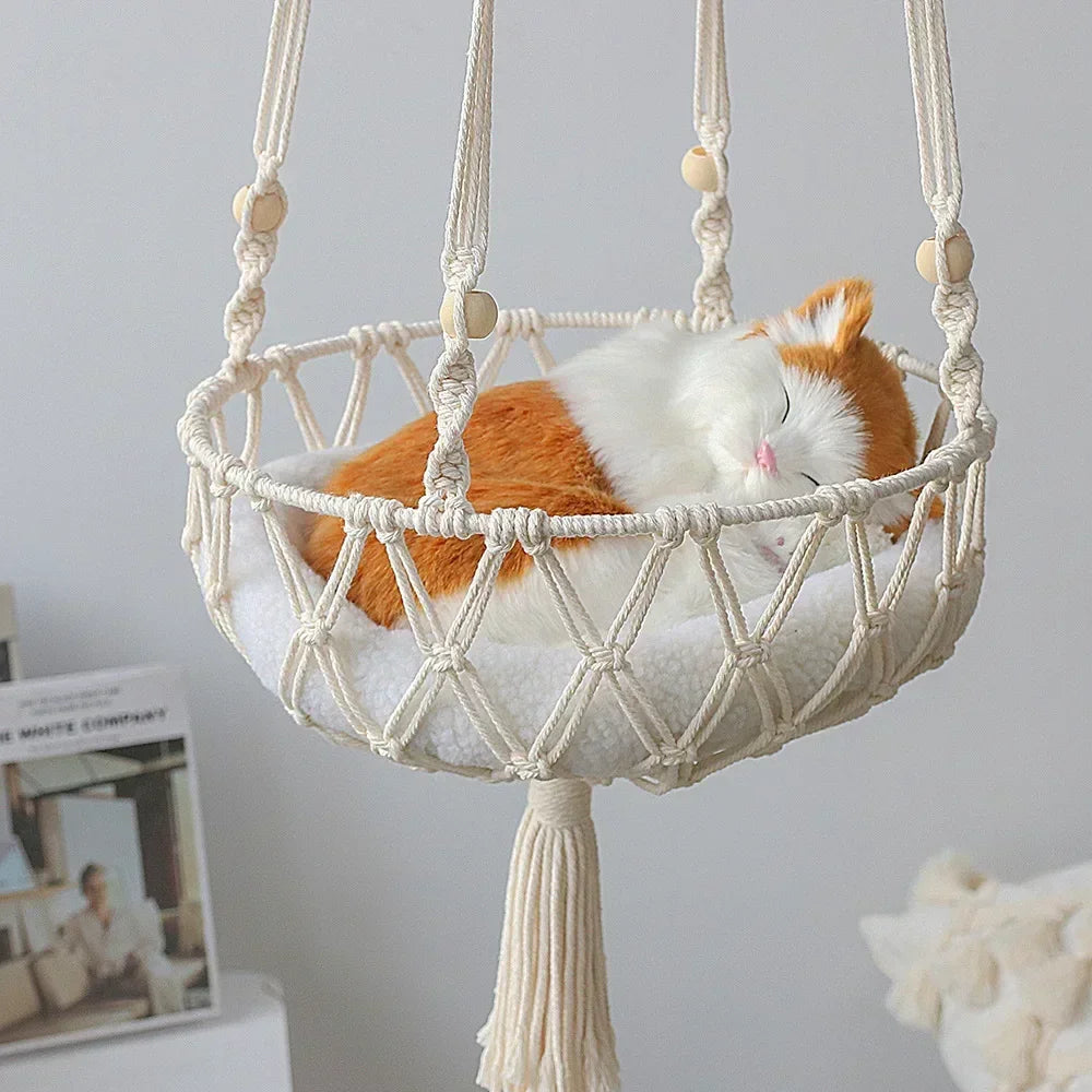Rede Suspensa para Gatos – Cama de Algodão Trançado e Balanço