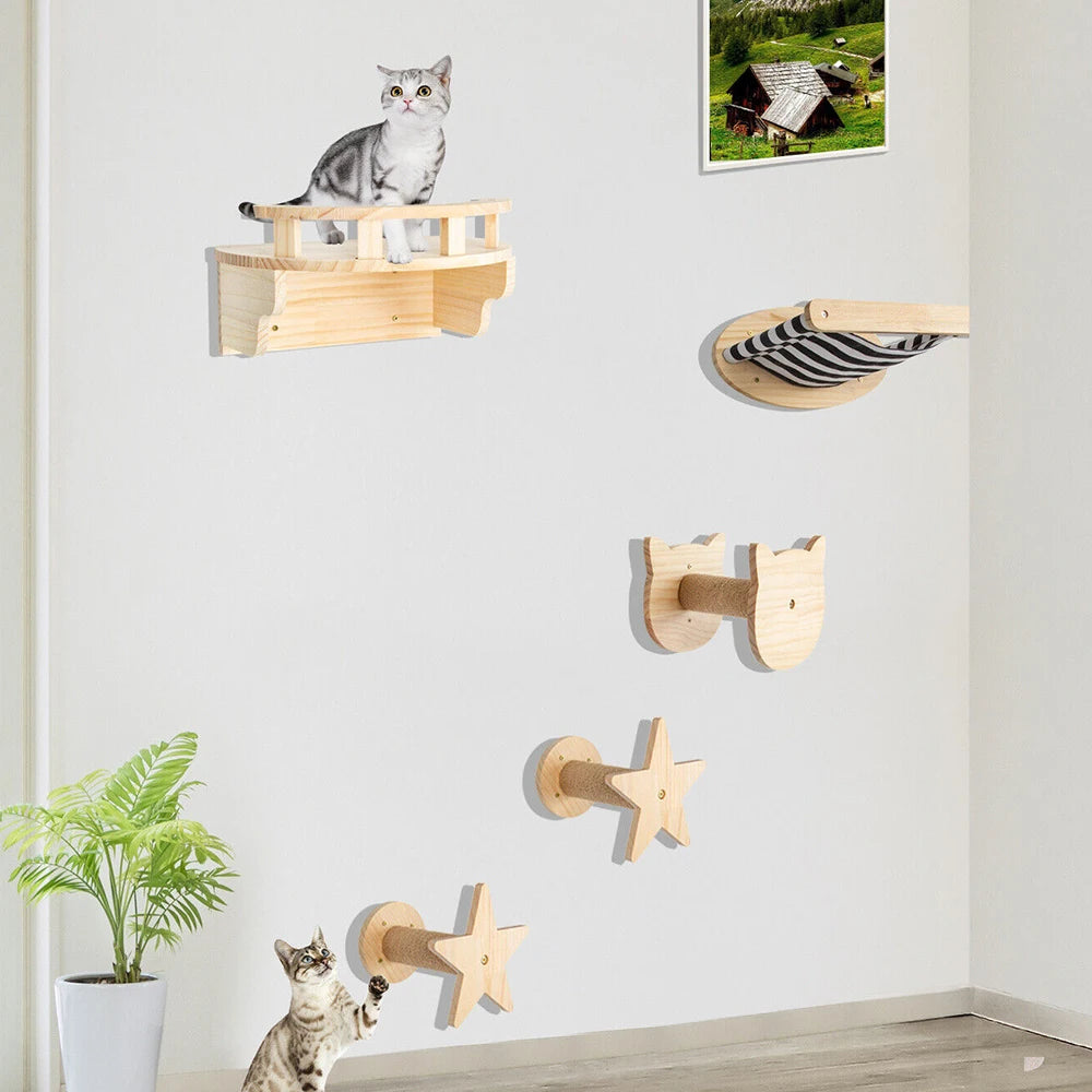 Escada de Parede 50cm para Gatos – Com Rede, Arranhador e Casinha