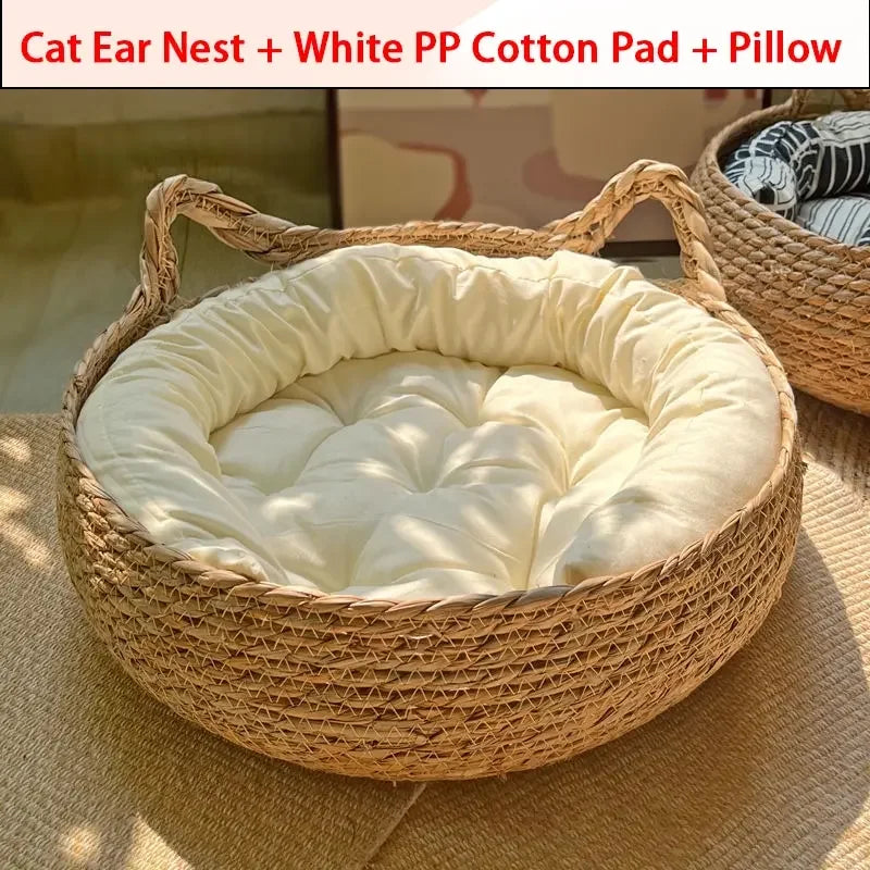 Cama de Verão para Gatos – Rattan Resistente e Estofado Removível