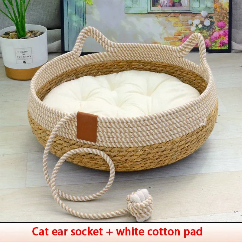 Cama de Verão para Gatos – Rattan Resistente e Estofado Removível