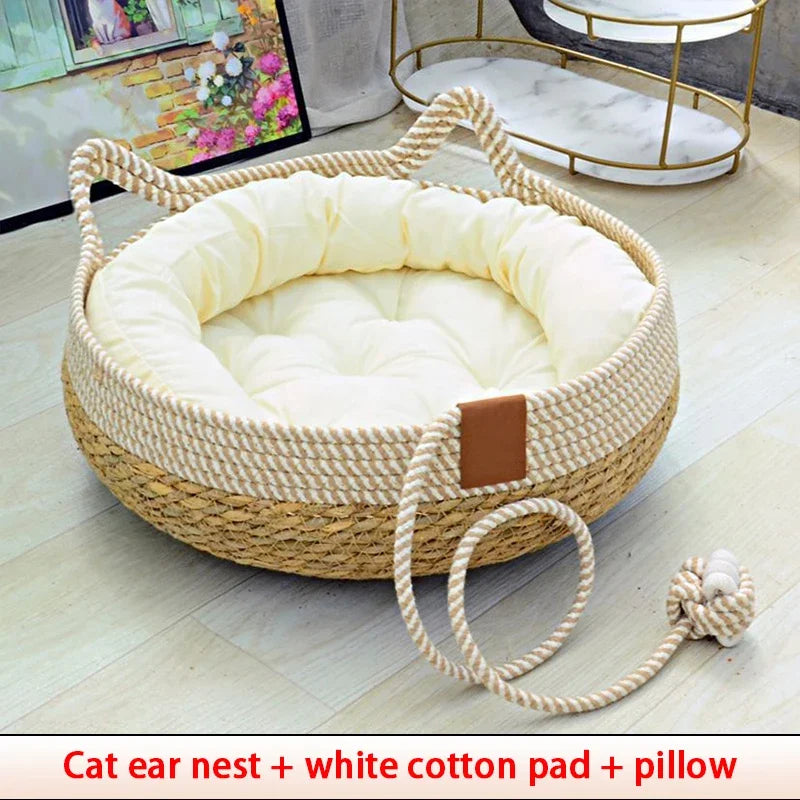 Cama de Verão para Gatos – Rattan Resistente e Estofado Removível