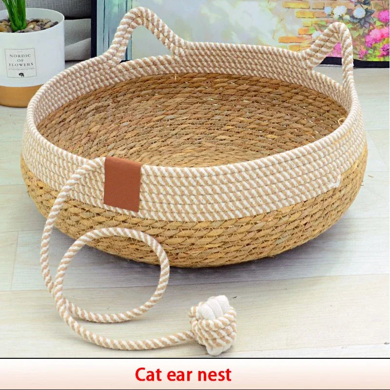 Cama de Verão para Gatos – Rattan Resistente e Estofado Removível