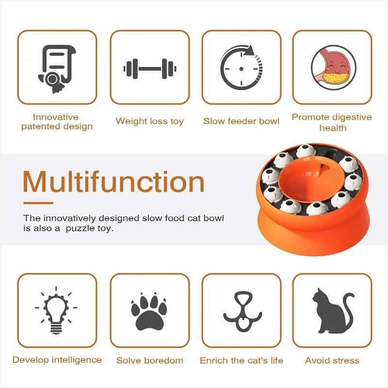 Brinquedo Interativo e Comedouro Lento para Gatos – Design Inclinado e Antiansiedade