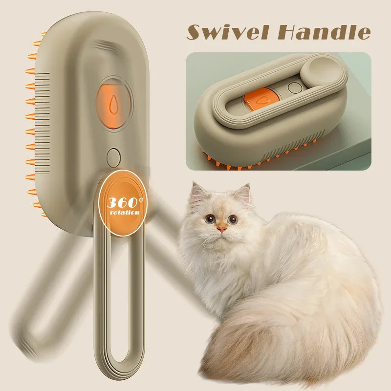 Escova a Vapor 3 em 1 para Gatos – Limpeza, Massagem e Remoção de Pelos