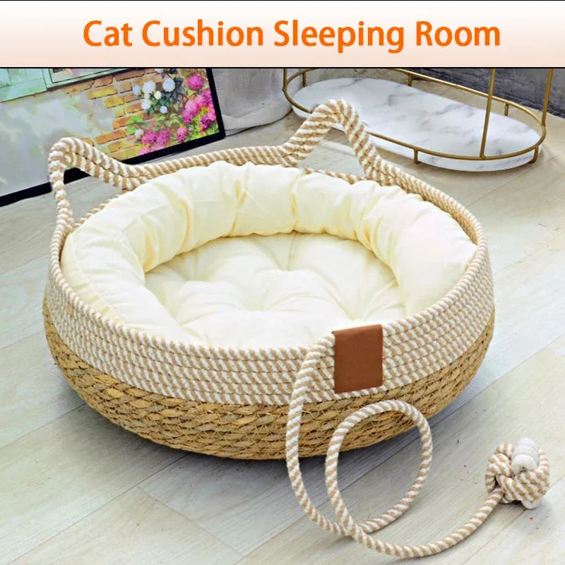 Cama de Verão para Gatos – Rattan Resistente e Estofado Removível