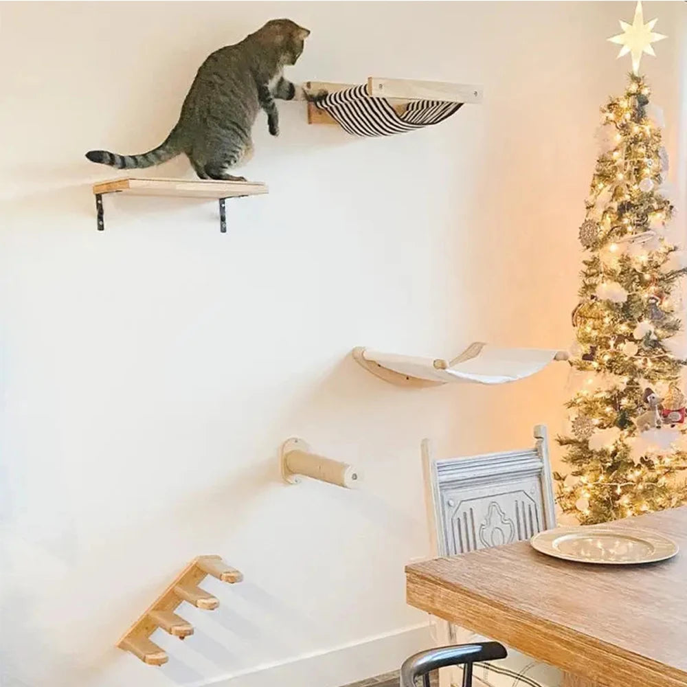 Escada de Parede 50cm para Gatos – Com Rede, Arranhador e Casinha