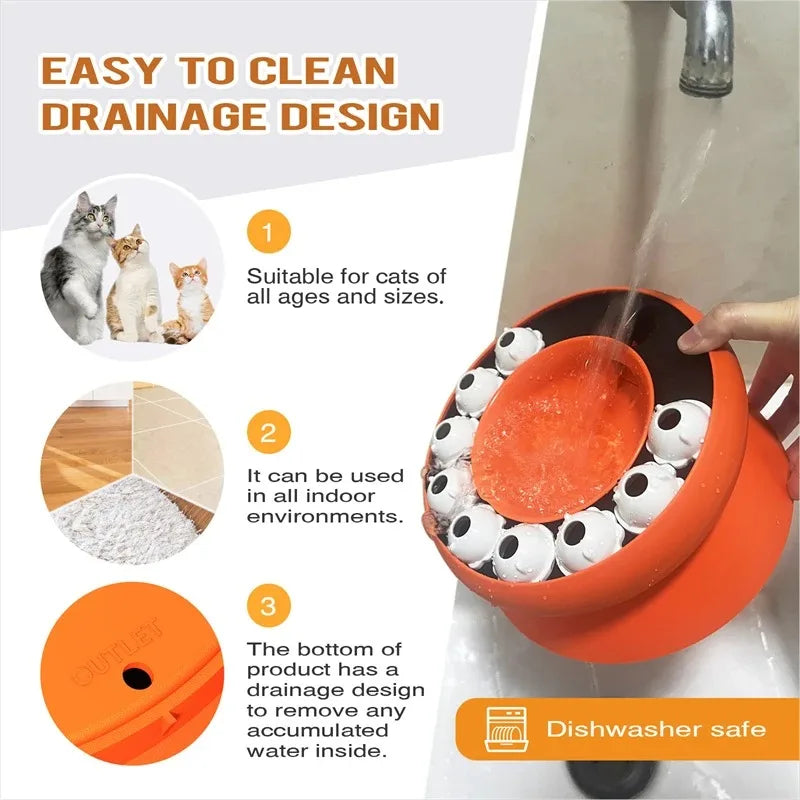 Brinquedo Interativo e Comedouro Lento para Gatos – Design Inclinado e Antiansiedade