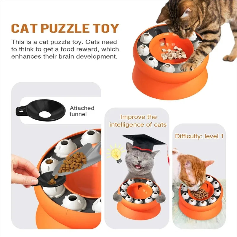 Brinquedo Interativo e Comedouro Lento para Gatos – Design Inclinado e Antiansiedade